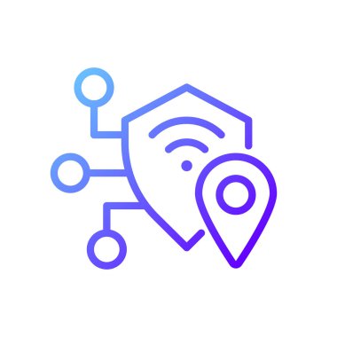 VPN piksel mükemmel gradyan vektör simgesi. Sanal özel ağ. Korunan bağlantı. İnternet trafiğini şifrele. İnce çizgi renk sembolü. Modern tarz pictogram. Vektör izole çizimi