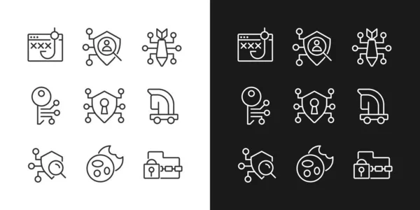 Malware Protection Pixel Perfect Linear Icons Set Dark Light Mode — Stock Vector