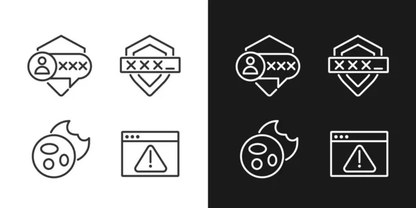 Personal Security Internet Pixel Perfect Linear Icons Set Dark Light — Stock Vector