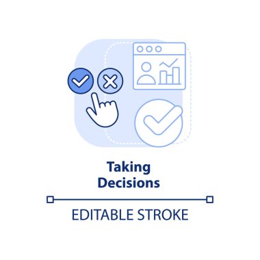Kararları açık mavi konsept simgesi olarak alıyorum. Büyük veri işleme avantajı soyut fikir ince çizgi çizimi. İzole bir taslak çizim. Düzenlenebilir felç. Arial, Myriad Pro-Kalın yazı tipleri