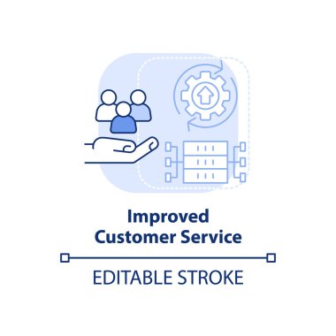 Gelişmiş müşteri hizmetleri açık mavi konsept ikonu. Büyük veri işleme profesyonelleri soyut fikir ince çizgi çizimi. İzole bir taslak çizim. Düzenlenebilir felç. Arial, Myriad Pro-Kalın yazı tipleri