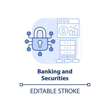 Bankacılık ve menkul kıymetler mavi konsept simgesini aydınlatıyor. Büyük veri uygulaması soyut fikir ince çizgi çizimi. Riskleri azaltıyor. İzole bir taslak çizim. Düzenlenebilir felç. Arial, Myriad Pro-Kalın yazı tipleri