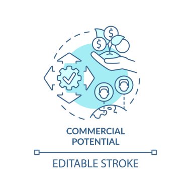 Ticari potansiyel turkuaz konsept ikonu. Dijital ilk zihniyet soyut fikir ince çizgi çizimi için önemlidir. İzole bir taslak çizim. Düzenlenebilir felç. Arial, Myriad Pro-Kalın yazı tipleri
