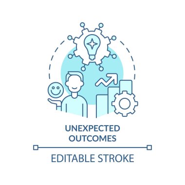 Beklenmedik sonuçlar turkuaz konsept simgesi. Dijital ilk zihniyet soyut fikir ince çizgi çizimi için önemlidir. İzole bir taslak çizim. Düzenlenebilir felç. Arial, Myriad Pro-Kalın yazı tipleri
