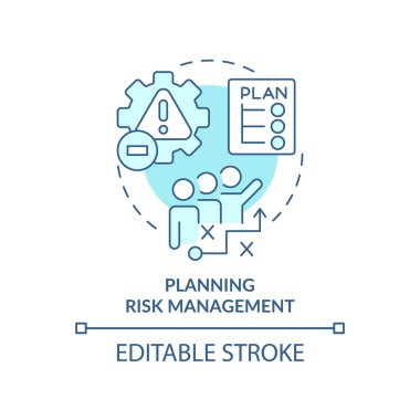 Risk yönetimi turkuaz konsept simgesi planlanıyor. Potansiyel riskleri ele almak soyut fikir ince çizgi illüstrasyon. İzole bir taslak çizim. Düzenlenebilir felç. Arial, Myriad Pro-Kalın yazı tipleri