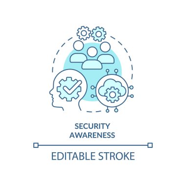 Güvenlik farkındalığı turkuvaz konsept simgesi. Siber güvenlik risk kontrolü soyut fikir ince çizgi çizimi. İzole bir taslak çizim. Düzenlenebilir felç. Arial, Myriad Pro-Kalın yazı tipleri