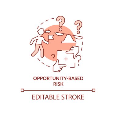 Fırsat tabanlı risk terracotta konsept ikonu. Risk tipi soyut fikir ince çizgi çizimi. Beklenmedik sonuçları yönet. İzole bir taslak çizim. Düzenlenebilir felç. Arial, Myriad Pro-Kalın yazı tipleri