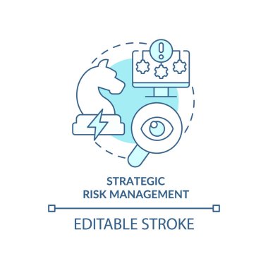 Stratejik risk yönetimi turkuvaz konsept simgesi. Etkili iş stratejisi soyut fikir ince çizgi çizimi. İzole bir taslak çizim. Düzenlenebilir felç. Arial, Myriad Pro-Kalın yazı tipleri