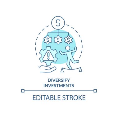 Yatırımları çeşitlendirmek turkuaz konsept simgesi. Risk yönetiminin soyut fikri ince çizgi çizimine ek bir adım. İzole bir taslak çizim. Düzenlenebilir felç. Arial, Myriad Pro-Kalın yazı tipleri