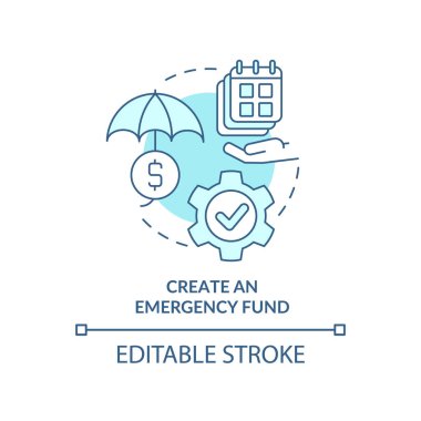 Turkuaz konsept ikonu oluşturun. Risk yönetiminin soyut fikri ince çizgi çizimine ek bir adım. İzole bir taslak çizim. Düzenlenebilir felç. Arial, Myriad Pro-Kalın yazı tipleri