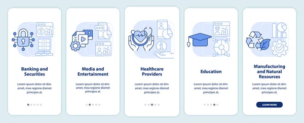 Big Data Toepassingen Licht Blauw Onboarding Mobiele App Scherm Service — Stockvector