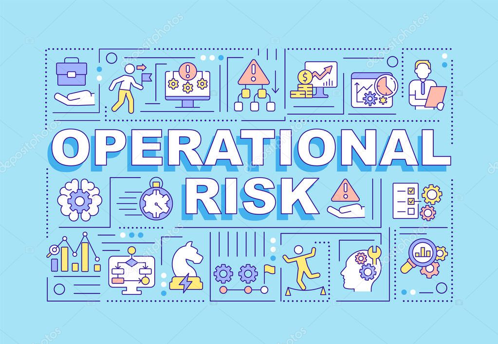 Operational risk word concepts blue banner. Business financial safety. Infographics with icons on color background. Isolated typography. Vector illustration with text. Arial-Black font used