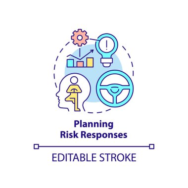 Risk tepkileri planlama konsepti ikonu. Risk yönetimi süreci soyut fikir ince çizgi çizimi. Seçenekler gelişiyor. İzole bir taslak çizim. Düzenlenebilir felç. Arial, Myriad Pro-Kalın yazı tipleri