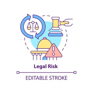 Yasal risk kavramı ikonu. Risk kategorisi soyut fikir ince çizgi çizimi. Yanlış yönetim yasası. Yönetmelikler başarısız oldu. İzole bir taslak çizim. Düzenlenebilir felç. Arial, Myriad Pro-Kalın yazı tipleri