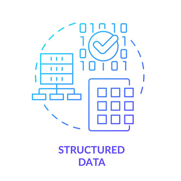 Structured data blue gradient concept icon. Big data type abstract idea thin line illustration. Machine learning algorithm. Effective analysis. Isolated outline drawing. Myriad Pro-Bold font used