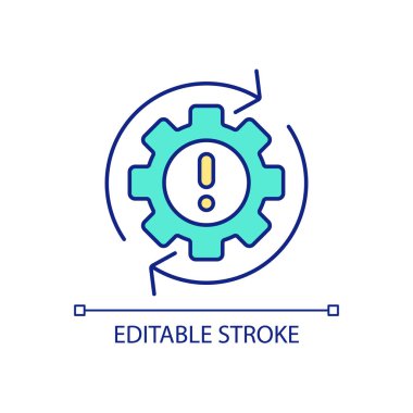 İşletim hatası RGB renk simgesi. Üretim hataları. Verimliliği azalttı. Kötü yönetim. İzole vektör çizimi. Basit bir çizgi çizimi. Düzenlenebilir felç. Kullanılan Arial yazı tipi