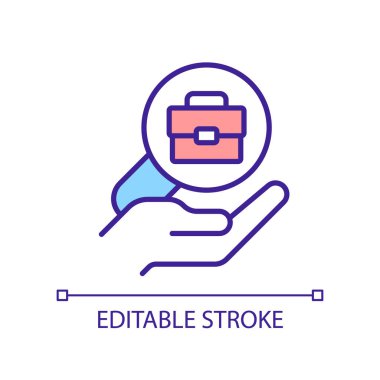 İş yeri RGB renk simgesini sağlayın. Çalışanları işe almak. İşe alım ve istihdam. - İş arıyorum. İzole vektör çizimi. Basit bir çizgi çizimi. Düzenlenebilir felç. Kullanılan Arial yazı tipi