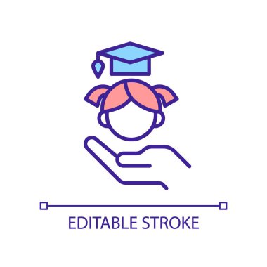 Çocuklara RGB renk ikonu eğitimi sağlamak. Bilgi ve beceri kazan. Liseli kız. Sosyal yardım. İzole vektör çizimi. Basit bir çizgi çizimi. Düzenlenebilir felç. Kullanılan Arial yazı tipi