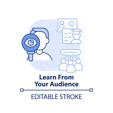 Seyircilerinizden açık mavi konsept simgesini öğrenin. İnsanlar ilk olarak soyut fikirlerin ince çizgi çizimleri üzerinde kafa yorar. İzole bir taslak çizim. Düzenlenebilir felç. Arial, Myriad Pro-Kalın yazı tipleri