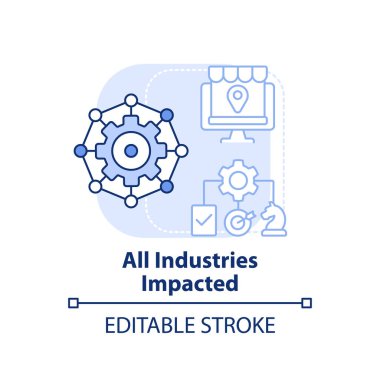 Tüm endüstriler açık mavi konsept simgesini etkilemiştir. Dijital ilk zihniyet, soyut ve ince çizgi çizimleridir. İzole bir taslak çizim. Düzenlenebilir felç. Arial, Myriad Pro-Kalın yazı tipleri