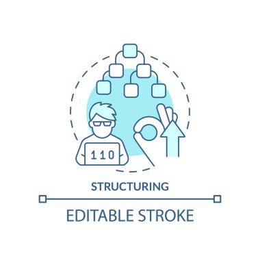 Yapılandırma turkuaz konsept simgesi. Kod hiyerarşisi. Programlama dillerinin özelliği soyut fikir ince çizgi çizimi. İzole bir taslak çizim. Düzenlenebilir felç. Arial, Myriad Pro-Kalın yazı tipleri