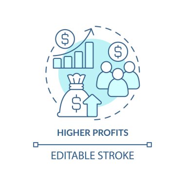 Yüksek karlı turkuaz konsept ikonu. İş yeri çeşitliliği soyut fikir ince çizgili illüstrasyonun artılarını oluşturur. Şirket performansı. İzole bir taslak çizim. Düzenlenebilir felç. Arial, Myriad Pro-Kalın yazı tipleri