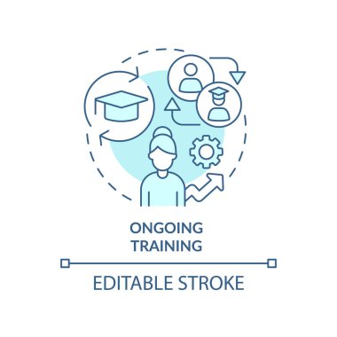 Devam eden eğitim turkuaz konsept simgesi. Kapsayıcı sınıfların avantajı soyut fikir ince çizgi çizimi. İzole bir taslak çizim. Düzenlenebilir felç. Arial, Myriad Pro-Kalın yazı tipleri