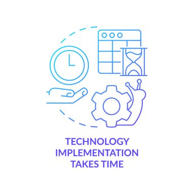 Teknoloji uygulaması zaman mavi gradyan konsept ikonu gerektirir. Dijital değişim dezavantajı soyut fikir ince çizgi çizimi. İzole bir taslak çizim. Kullanılan sayısız Pro-Kalın yazı tipi