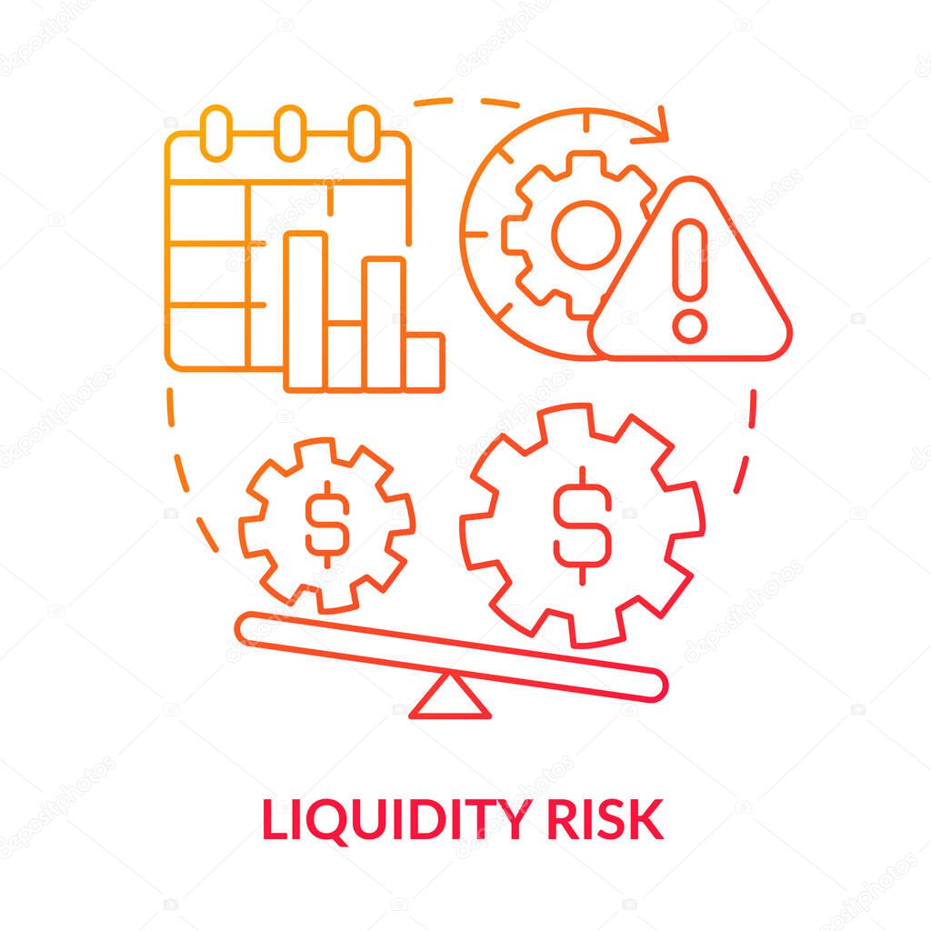 Liquidity risk red gradient concept icon. Risk category abstract idea thin line illustration. Poor financial condition. Cash flow threats. Isolated outline drawing. Myriad Pro-Bold font used