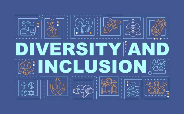 Diversiteit Inclusie Woord Concepten Donkerblauwe Banner Infographics Met Bewerkbare Pictogrammen — Stockvector