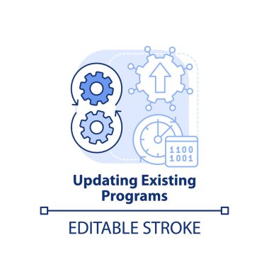 Mevcut programlar açık mavi konsept simgesi güncelleniyor. Yetenek programlama soyut fikir ince çizgi çizimi. İzole bir taslak çizim. Düzenlenebilir felç. Arial, Myriad Pro-Kalın yazı tipleri