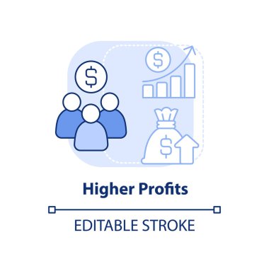 Daha yüksek kârlar açık mavi konsept ikonu. İş yeri çeşitliliği soyut fikir ince çizgili illüstrasyonun artılarını oluşturur. Şirket performansı. İzole bir taslak çizim. Düzenlenebilir felç. Arial, Myriad Pro-Kalın yazı tipleri
