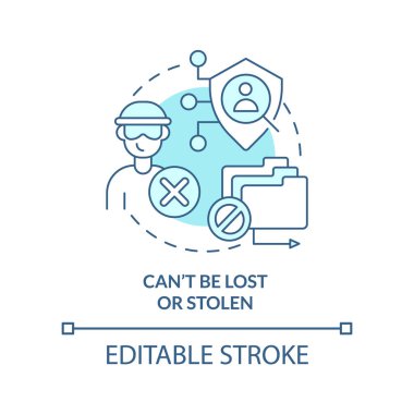 Kaybolup çalınmış turkuaz konsept ikonu olamaz. Biyometrik doğrulama soyut fikir ince çizgi çizimi. İzole bir taslak çizim. Düzenlenebilir felç. Arial, Myriad Pro-Kalın yazı tipleri