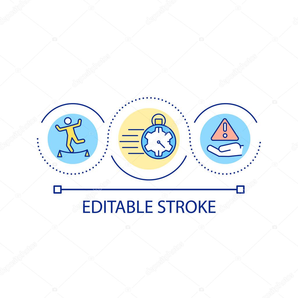 Risk taking in quick decision making loop concept icon. Making impulsive choices abstract idea thin line illustration. Risky outcomes. Isolated outline drawing. Editable stroke. Arial font used