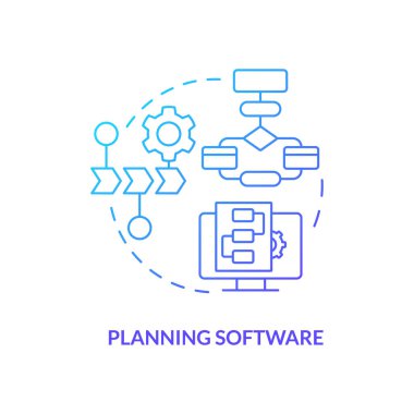 Yazılım mavi gradyan konsept simgesi planlanıyor. Yeni proje için modelleri kullan. Yetenek programlama soyut fikir ince çizgi çizimi. İzole bir taslak çizim. Kullanılan sayısız Pro-Kalın yazı tipi