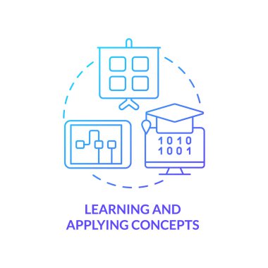 Mavi gradyan konsept simgesini öğren ve uygula. Şelale tarzı çarşaflar. Yetenek programlama soyut fikir ince çizgi çizimi. İzole bir taslak çizim. Kullanılan sayısız Pro-Kalın yazı tipi