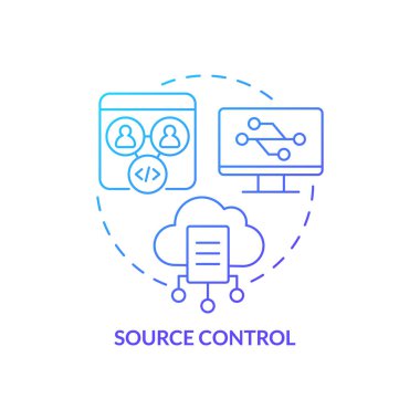 Kaynak kontrolü mavi gradyan konsept simgesi. Takip kodu değişiyor. Veri yönetimi. Yetenek programlama soyut fikir ince çizgi çizimi. İzole bir taslak çizim. Kullanılan sayısız Pro-Kalın yazı tipi