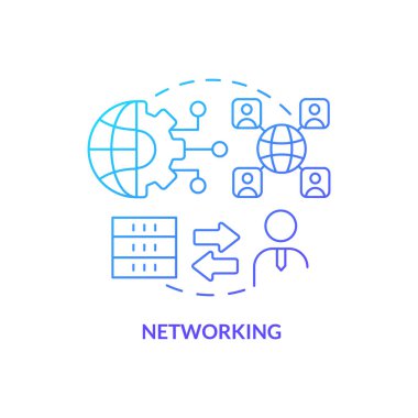 Ağ mavisi gradyan konsept simgesi. Müşteri sunucu bağlantısı. Veri girişi. Programlama becerileri soyut fikir ince çizgi çizimi. İzole bir taslak çizim. Kullanılan sayısız Pro-Kalın yazı tipi