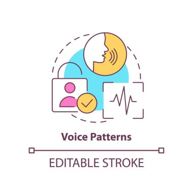 Ses kalıpları konsept simgesi. Biyometrik tanımlama teknolojisi soyut fikir ince çizgi çizimi. Konuşma tanıma. İzole bir taslak çizim. Düzenlenebilir felç. Arial, Myriad Pro-Kalın yazı tipleri