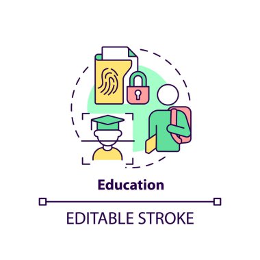 Eğitim konsepti ikonu. Biyometrik teknoloji uygulaması soyut fikir ince çizgi çizimi. İzleme devam ediyor. İzole bir taslak çizim. Düzenlenebilir felç. Arial, Myriad Pro-Kalın yazı tipleri
