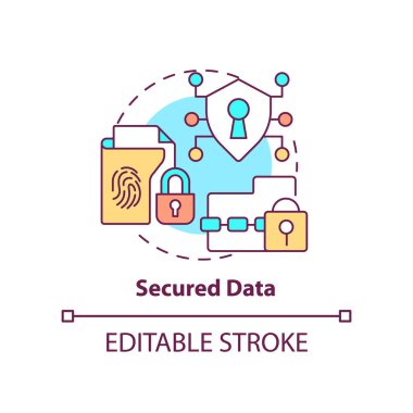 Güvenli veri konsepti simgesi. Biyometrik doğrulama avantajı soyut fikir ince çizgi çizimi. Hassas bir bilgi. İzole bir taslak çizim. Düzenlenebilir felç. Arial, Myriad Pro-Kalın yazı tipleri