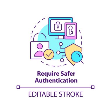 Daha güvenli kimlik doğrulama konsepti simgesi gerekiyor. Müşteri dijital kimlik soyut fikir ince çizgi illüstrasyonunu yönetin. İzole bir taslak çizim. Düzenlenebilir felç. Arial, Myriad Pro-Kalın yazı tipleri