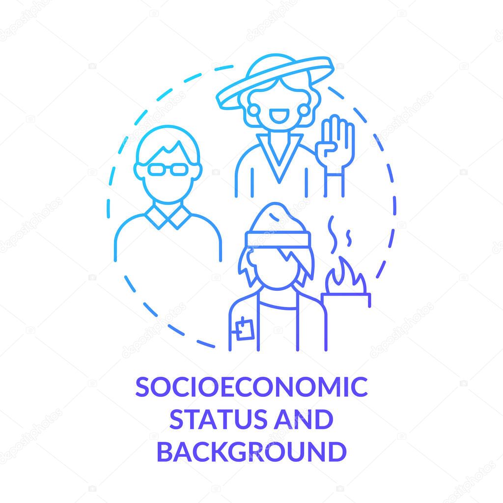 Socioeconomic status and background blue gradient concept icon. Type of diversity abstract idea thin line illustration. Social standing. Isolated outline drawing. Myriad Pro-Bold font used