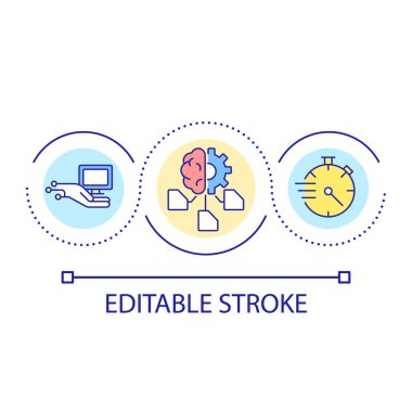 Program geliştirme döngüsü konseptini basitleştir ve hızlandır. Yazılım mühendisliği araçları soyut fikir ince çizgi çizimi. İzole bir taslak çizim. Düzenlenebilir felç. Kullanılan Arial yazı tipi