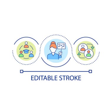 Özel öğretim döngüsü konsepti simgesi. Kooperatif öğrenme soyut fikir ince çizgi çizimi. Öğrencilere kaliteli eğitim sağlıyorum. İzole bir taslak çizim. Düzenlenebilir felç. Kullanılan Arial yazı tipi