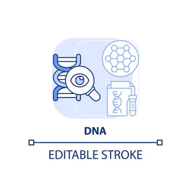 DNA açık mavi konsept simgesi. Biyometrik tanımlama teknolojisi soyut fikir ince çizgi çizimi. Adli tıp amaçlı. İzole bir taslak çizim. Düzenlenebilir felç. Arial, Myriad Pro-Kalın yazı tipleri