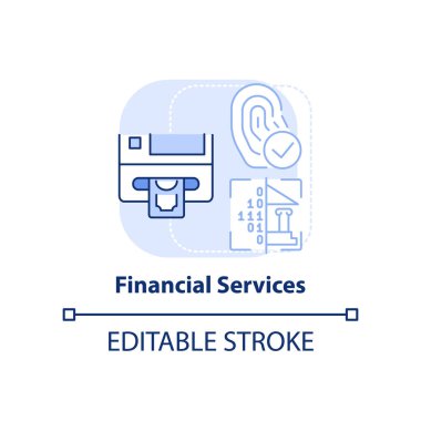 Finansal hizmetler açık mavi kavram ikonu. Biyometrik teknoloji soyut fikir ince çizgi çizimi kullanır. Ödemeler. İzole bir taslak çizim. Düzenlenebilir felç. Arial, Myriad Pro-Kalın yazı tipleri