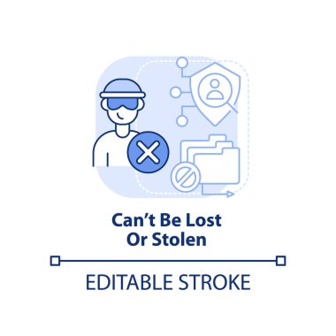 Kaybolup, açık mavi konsept ikonu çalınamaz. Biyometrik doğrulama soyut fikir ince çizgi çizimi. İzole bir taslak çizim. Düzenlenebilir felç. Arial, Myriad Pro-Kalın yazı tipleri