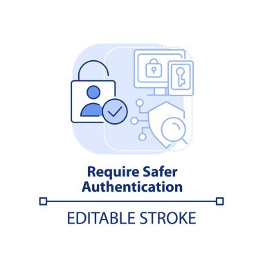 Açık mavi konsept ikonu için daha güvenli doğrulama gerekiyor. Müşteri dijital kimlik soyut fikir ince çizgi çizimi. İzole bir taslak çizim. Düzenlenebilir felç. Arial, Myriad Pro-Kalın yazı tipleri