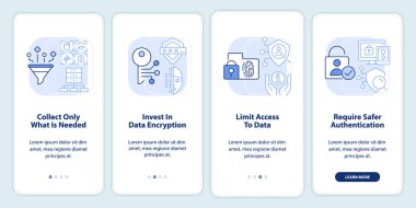 Kazanan müşteri açık maviye güveniyor mobil uygulama ekranında. Doğrusal kavramlarla düzenlenebilir grafik yönergelerini dört adımda gözden geçir. UI, UX, GUI şablonu. Kullanılan sayısız Pro-Kalın, Düzenli yazı tipleri
